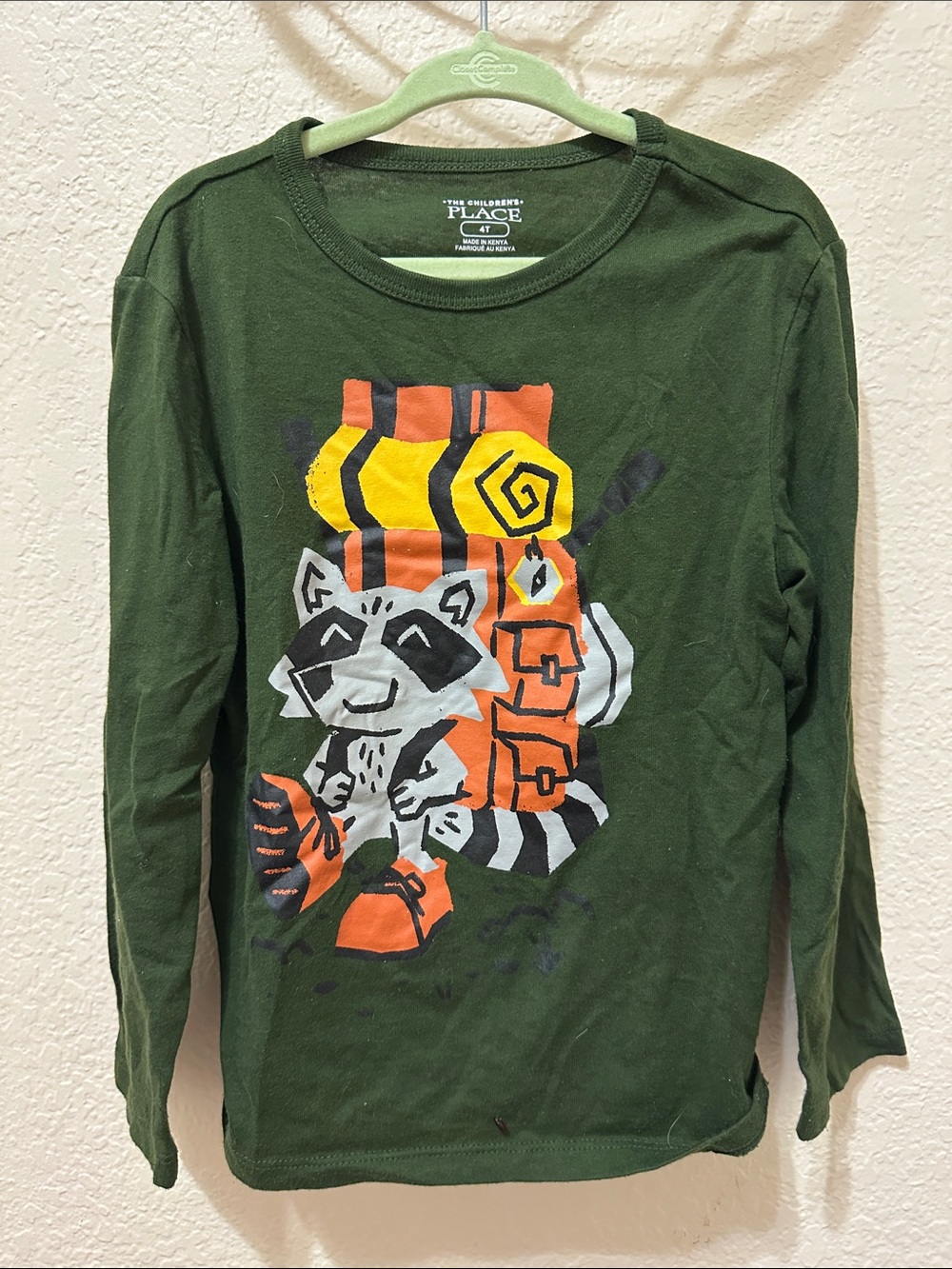 3/10$ The Children's Place Green Raccoon Graphic Long Sleeve Tee